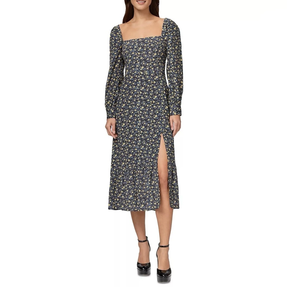 PAIGE Bacari Floral Print Midi Dress Blue Yellow Size XS Slit Retails for $279